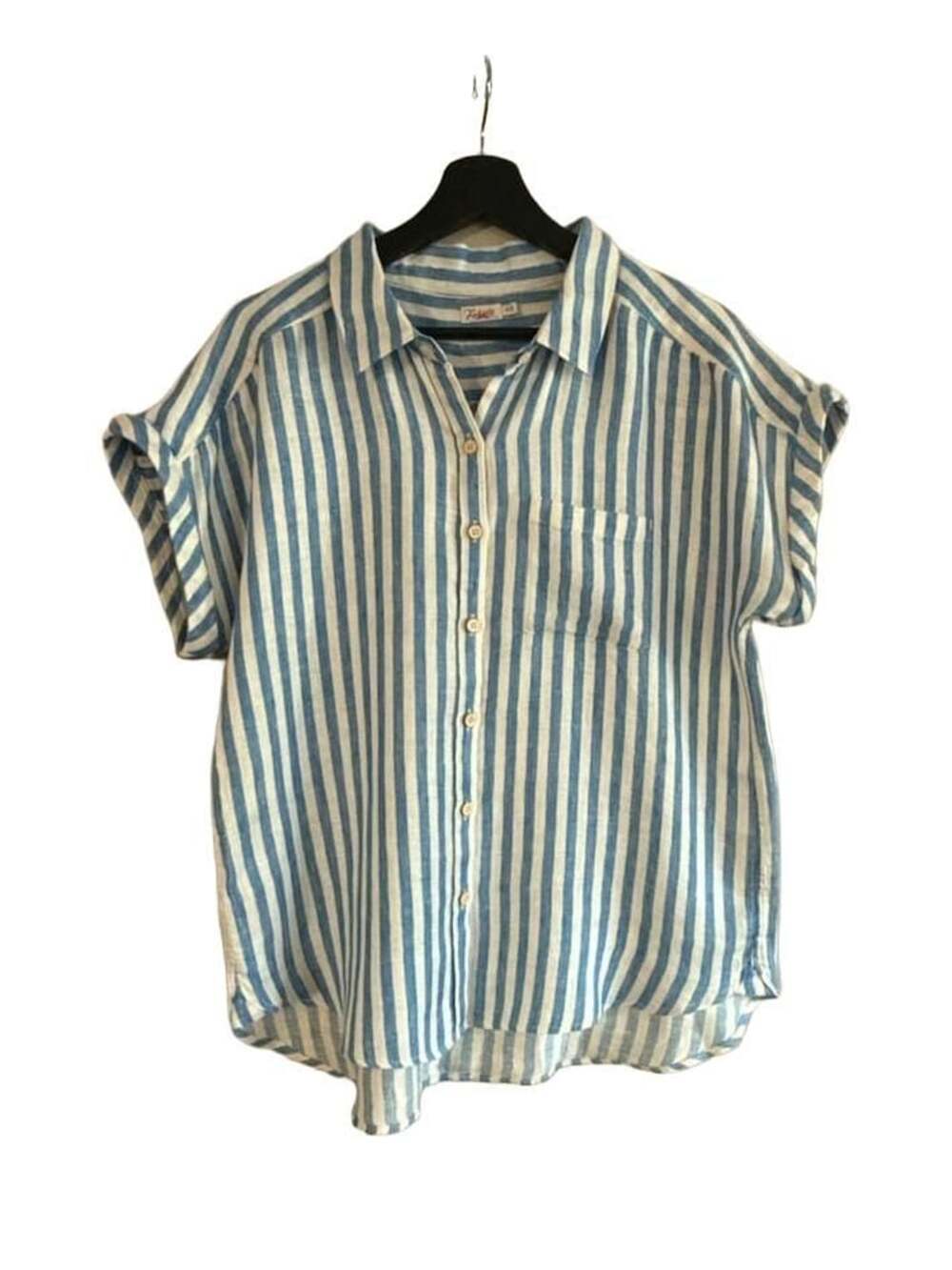 Faherty Brand Women's Avery Stripe Linen Short Rolled-Sleeve Button-Up Shirt